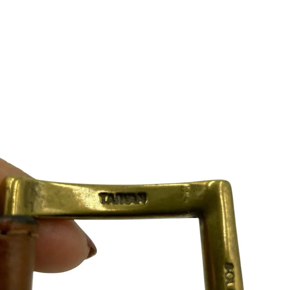 Vintage Eddie Bauer Mens Leather Belt Size 38 Solid Brass Buckle USA Made - Picture 11 of 14